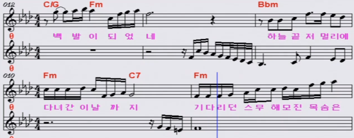 류원정(이미자) 모정 악보