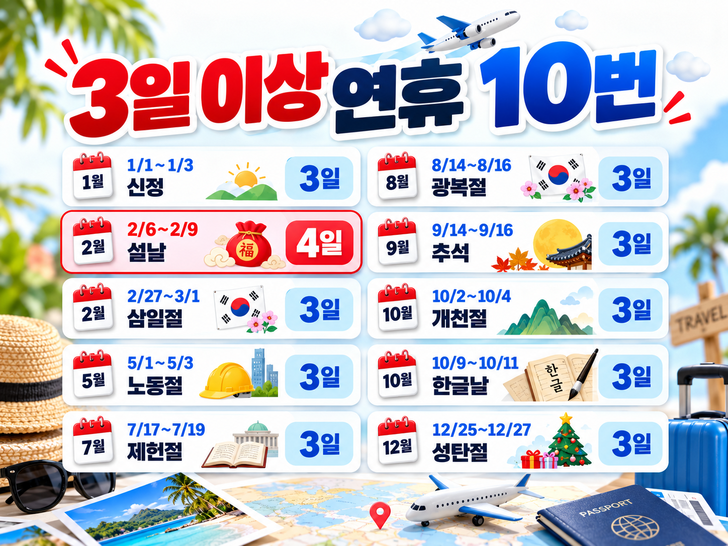 2027년 공휴일 총정리|대체공휴일 7일·연차 2개로 9일 쉬는 황금연휴 달력