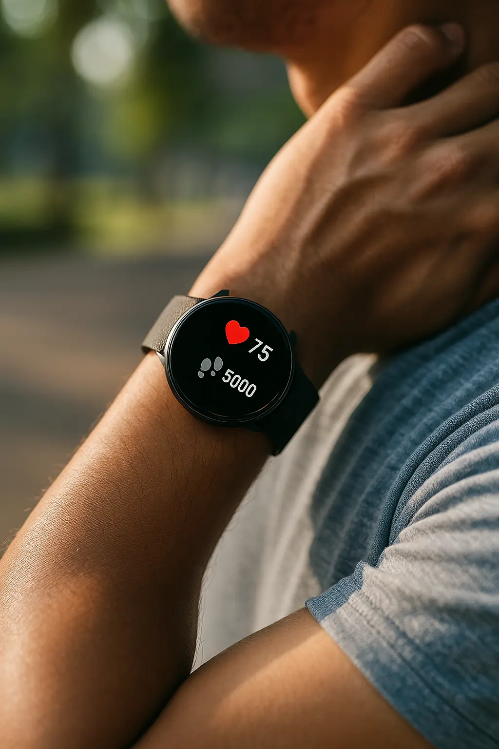 손목에-착용된-스마트워치-화면에-심박수와-걸음수가-표시되어-실시간으로-건강-데이터를-모니터링하는-장면