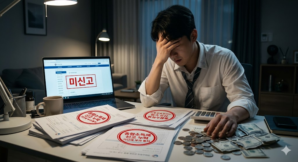 직장인 투잡 종합소득세 미신고로 인해 가산세 통지서를 받고 당황하는 직장인