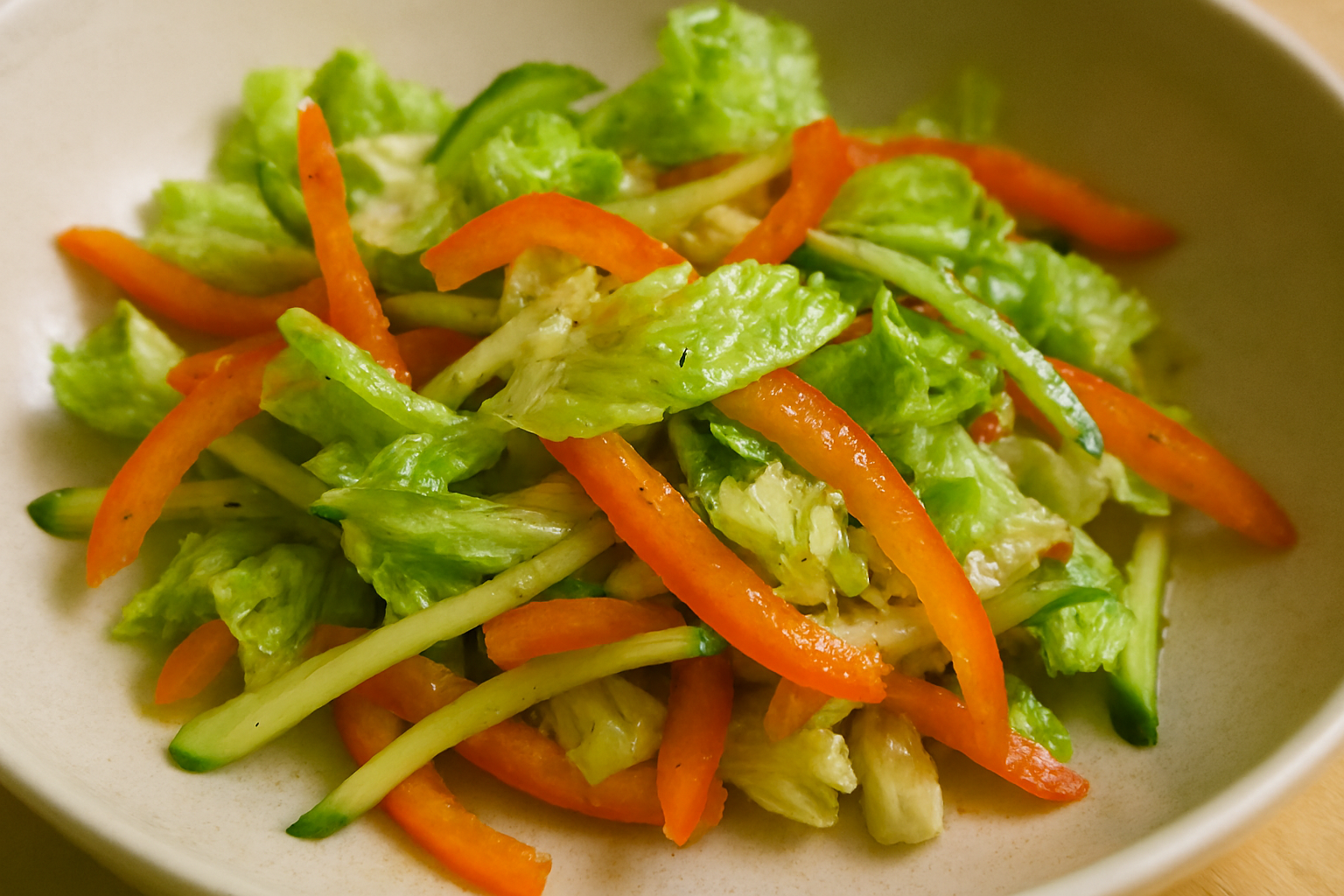 빨간 파프리카, 양상추, 오이를 넣은 샐러드