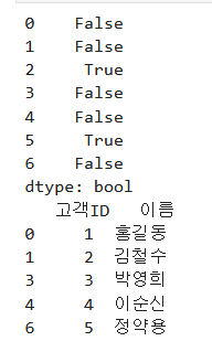 중복 데이터 확인 df.duplicated(), 중복데이터 제거 df.drop_duplicates()
