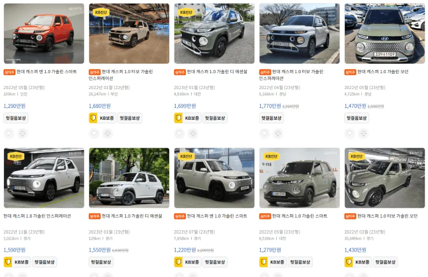 캐스퍼 중고차 가격