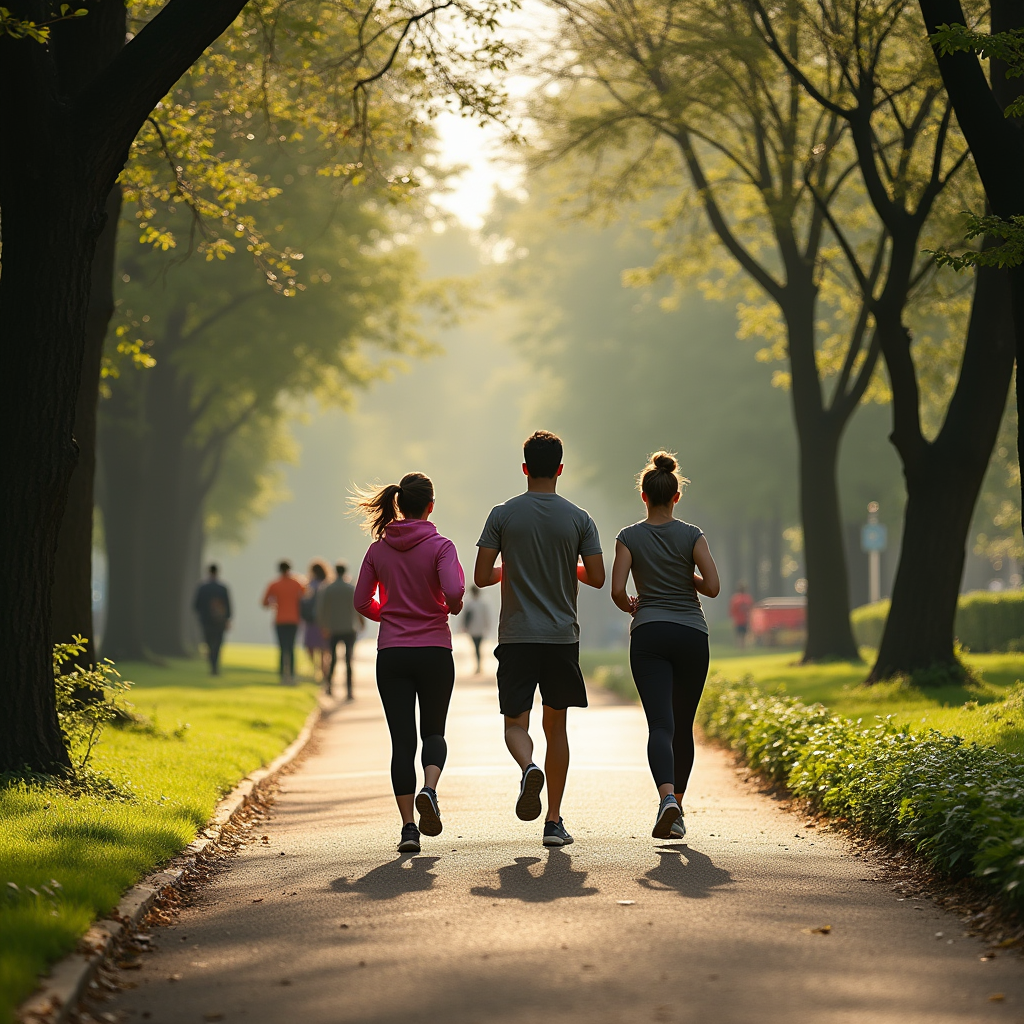 공원에서 조깅하는 사람들의 모습