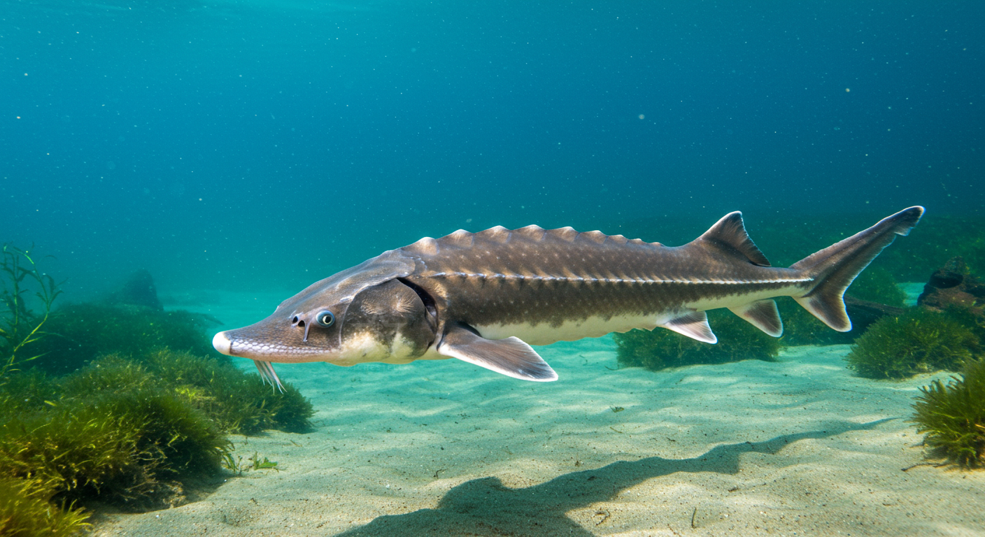 자연에서 헤엄치는 철갑상어