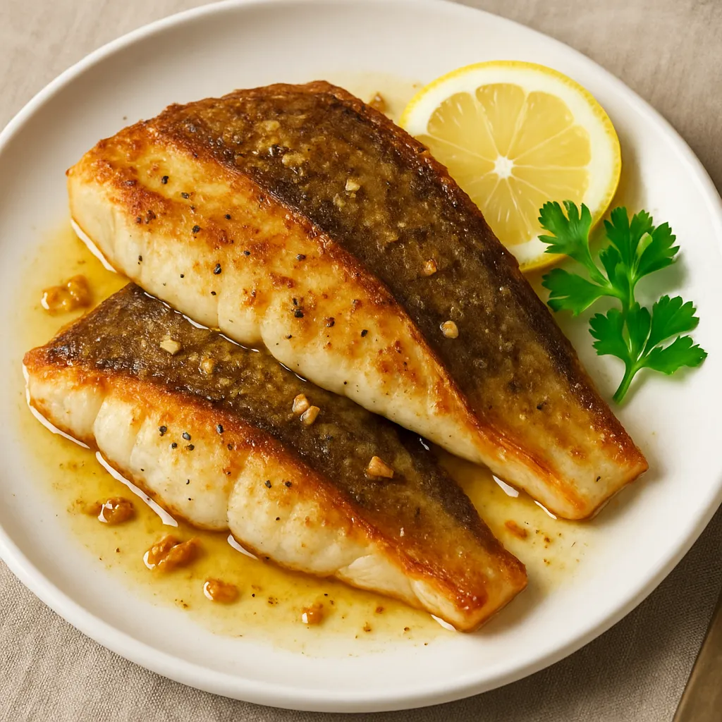 노릇하게 구운 광어버터구이 접시