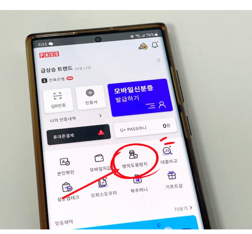 PASS 명의도용방지서비스 신청