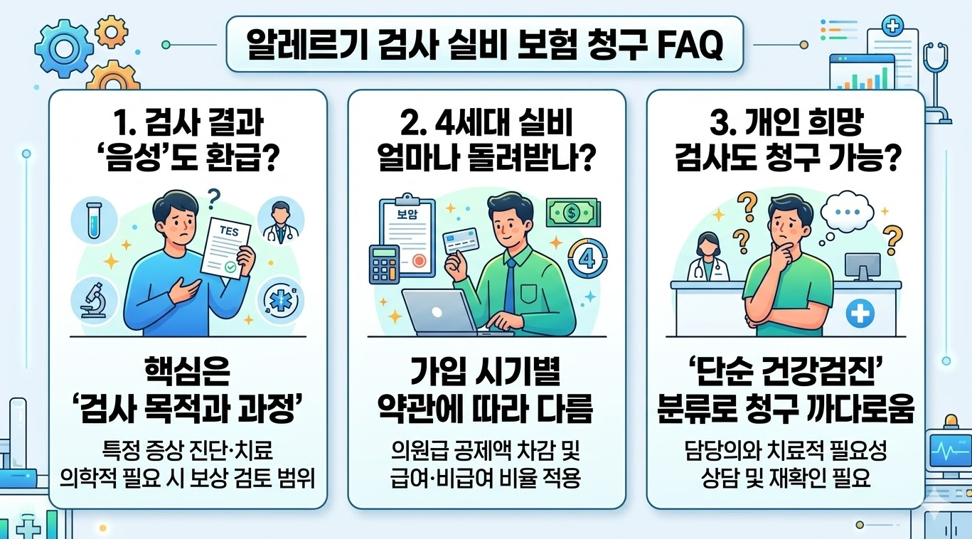 MAST 검사 실비 보험 청구 FAQ와 보상 기준 요약 인포그래픽