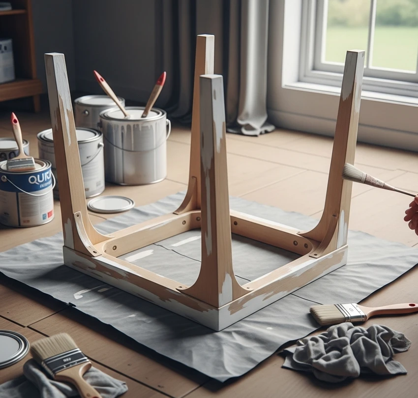 의자에 프라이머 칠하는 작업