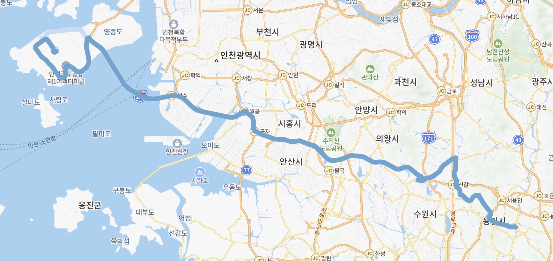 8852 공항버스 운행지도