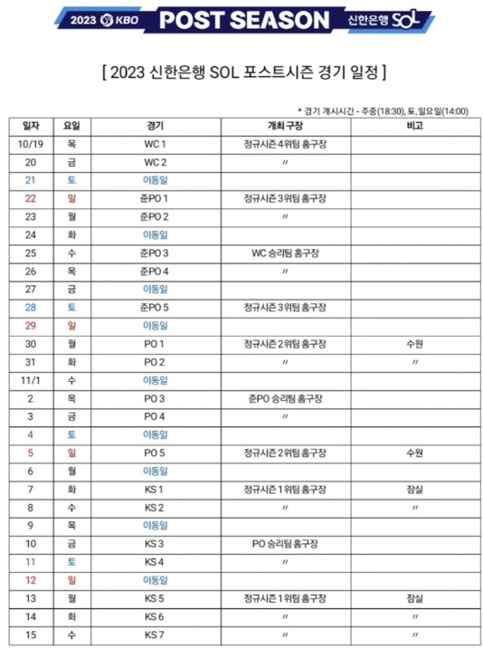 포스트시즌일정