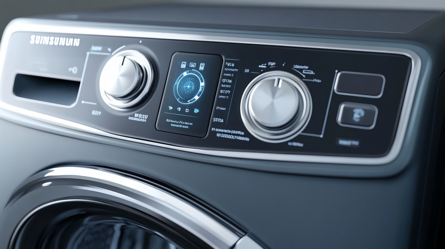 삼성 WF24D20CVVC 세탁기의 AI 제어 패널을 클로즈업한 이미지로, 첨단 기술의 디테일이 돋보입니다.