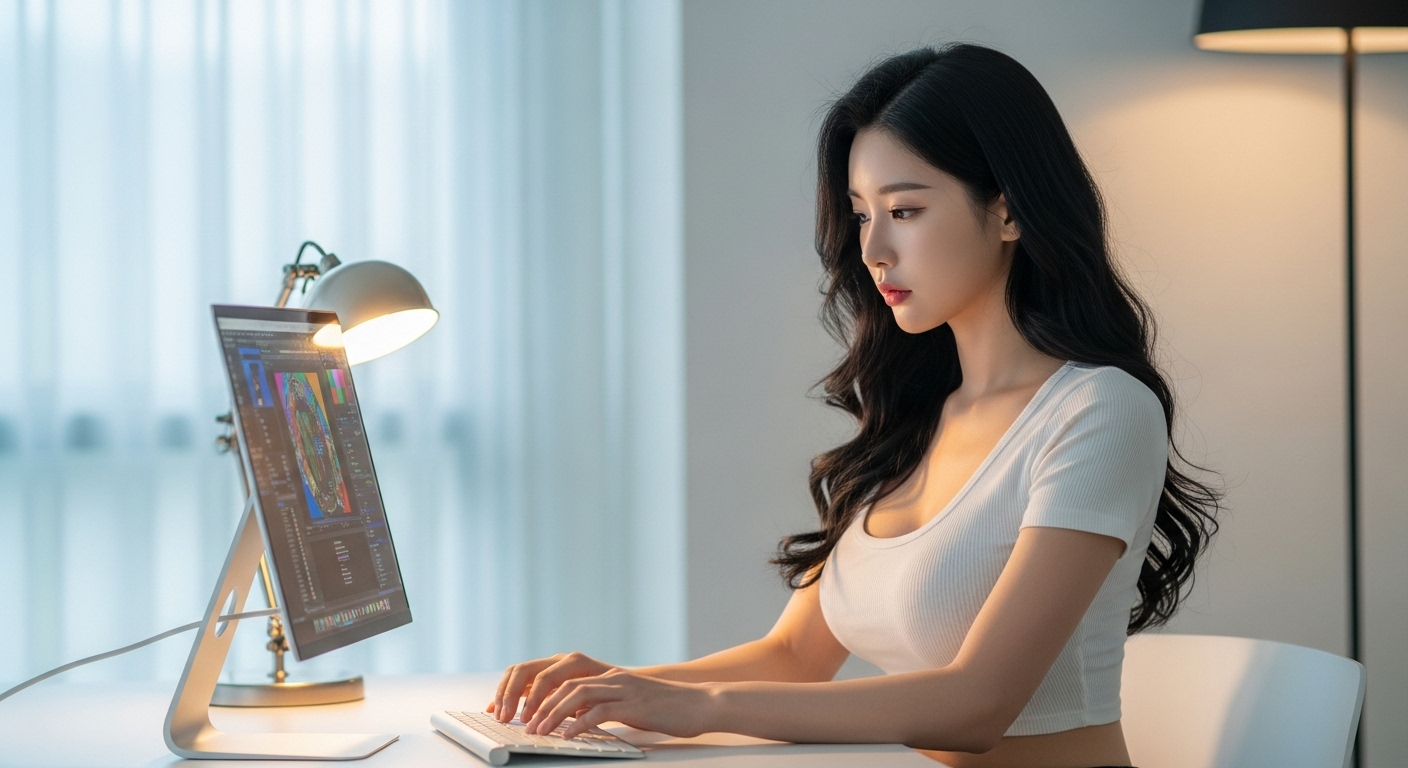 컴퓨터를 사용하는 여인