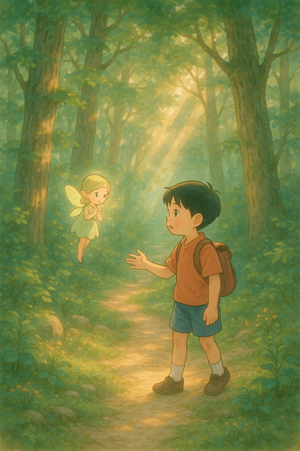 숲속에서 요정을 만난 아이