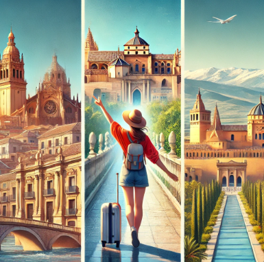 살라망카, 그라나다, 발렌시아 각 도시 혼자 여행하는 여성의 모습