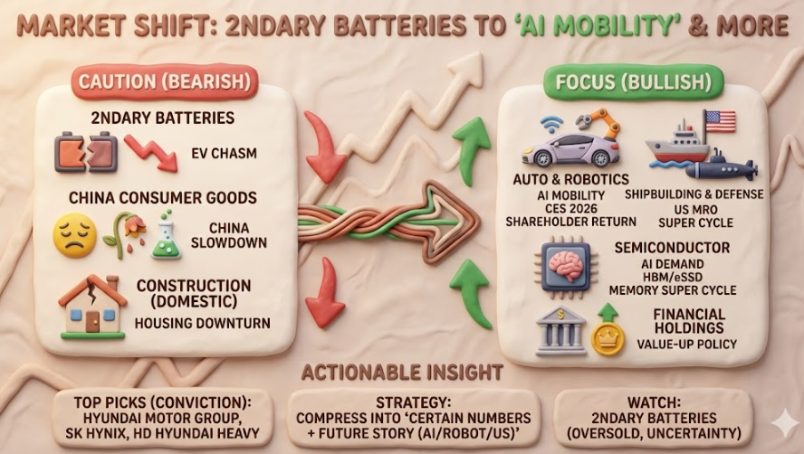 [주간 증권사 리포트 분석(26' 1/12~16)] 시장의 색깔이 바뀌고 있다: 2차전지에서 'AI 모빌리티'로