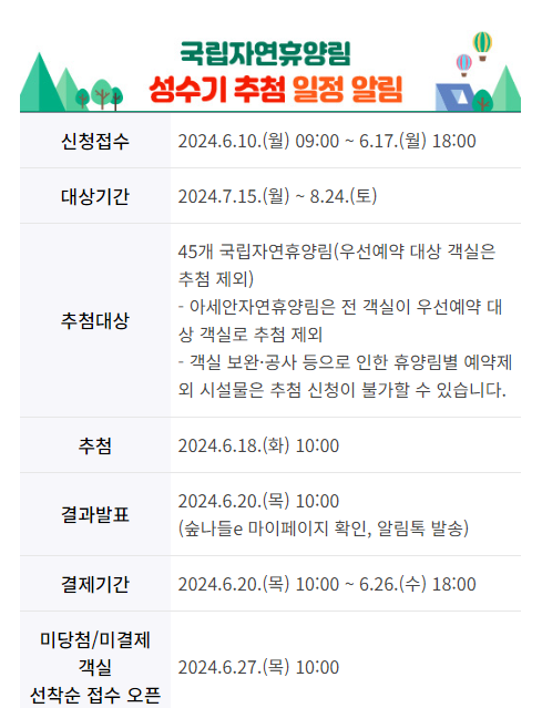 숲나들e 성수기추첨