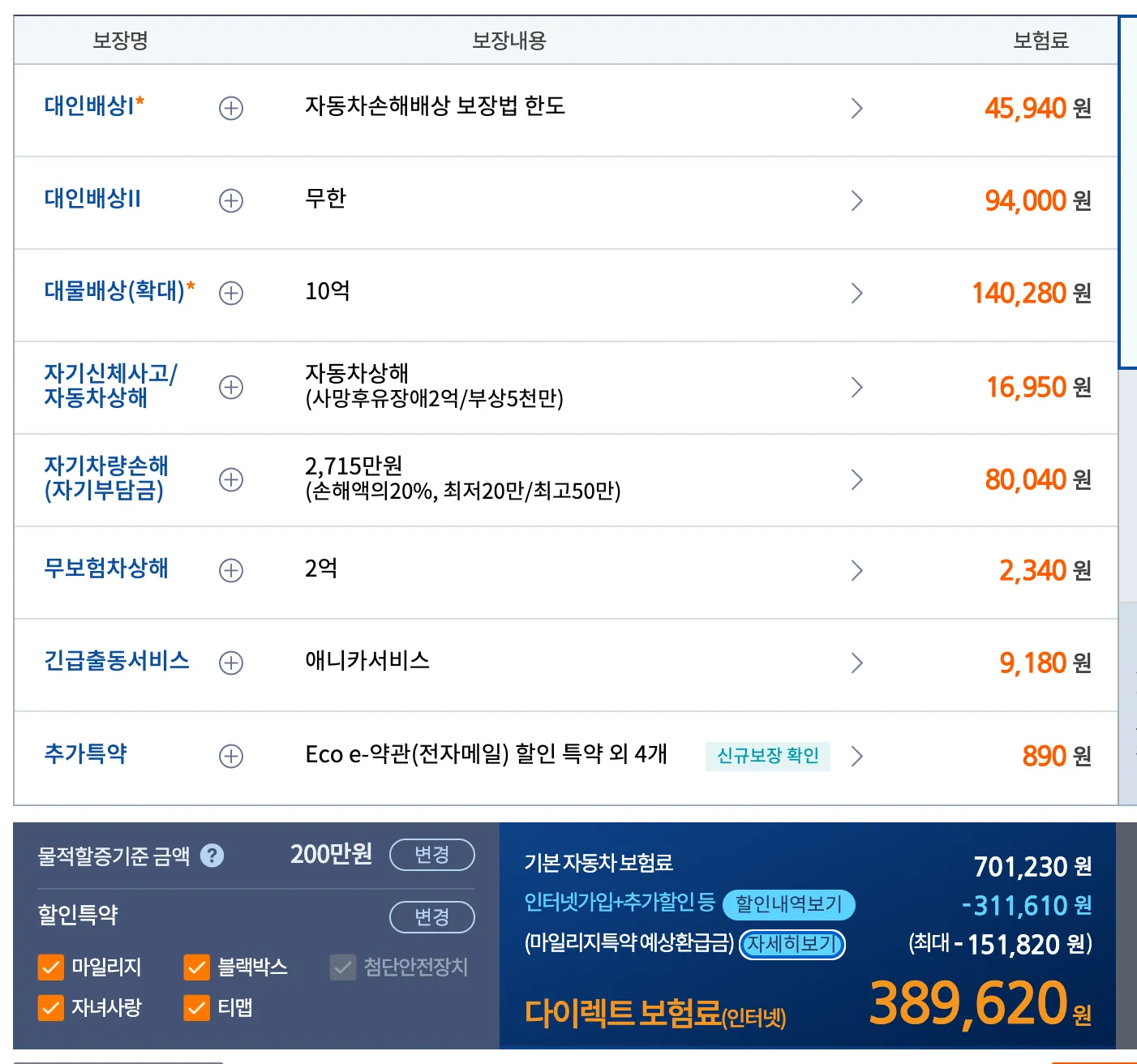 셀토스 가솔린 터보 보험료