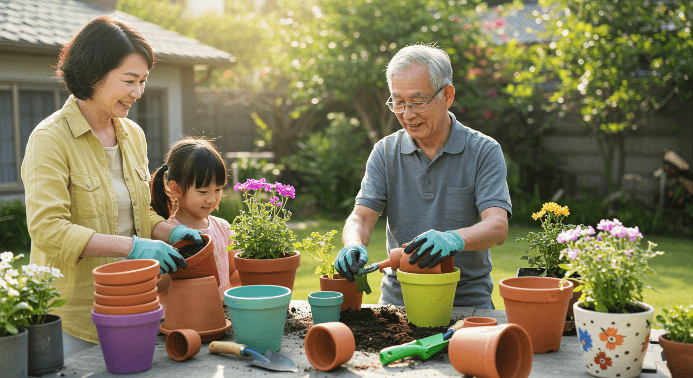 여러가지 화분과 사람들-사진