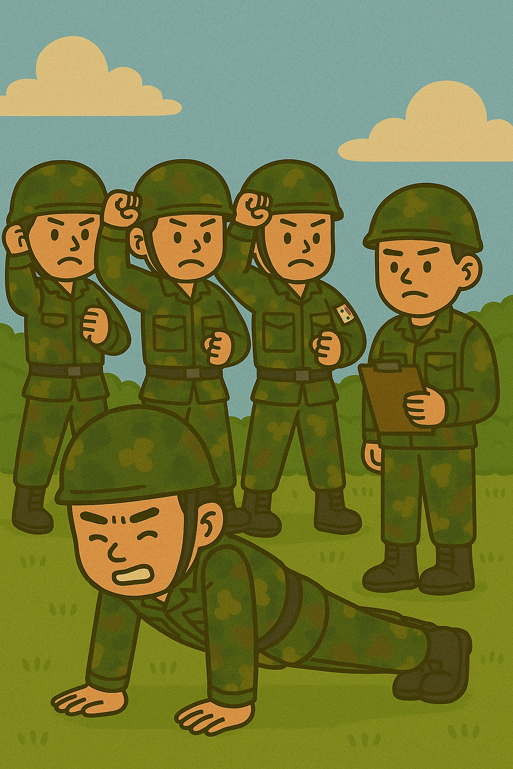 기초군사훈련을 받는 군인들의 모습