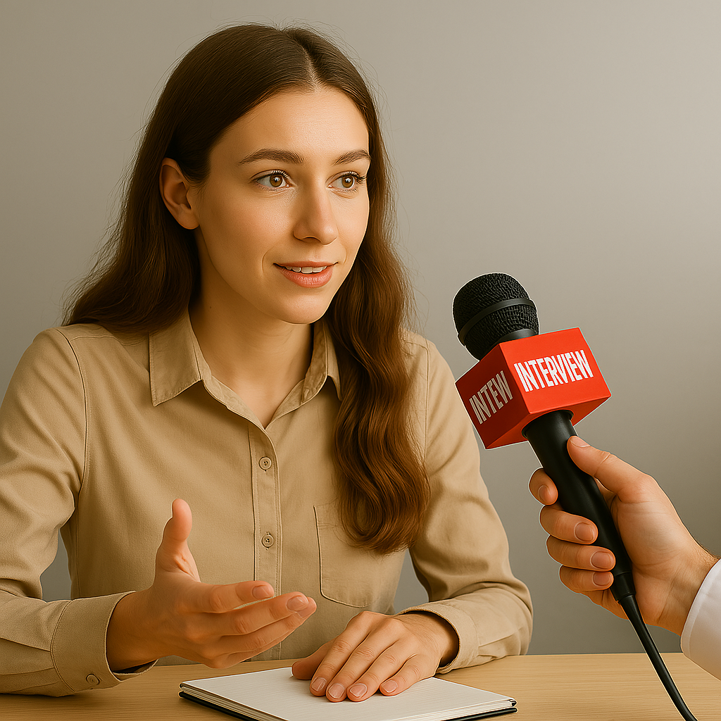 사소한 일로 시작된 패혈증 사례에 대해서 인터뷰 하는 여성의 그림 여성이 마이크에대고 말을 하고 있음