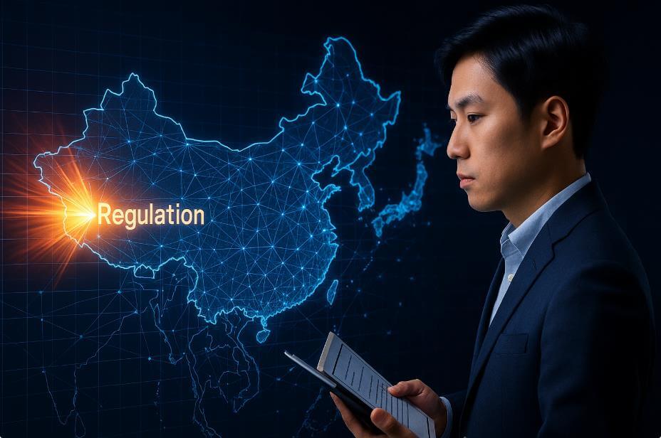 유럽 규제가 아시아로 확산되는 지도를 분석하는 장면