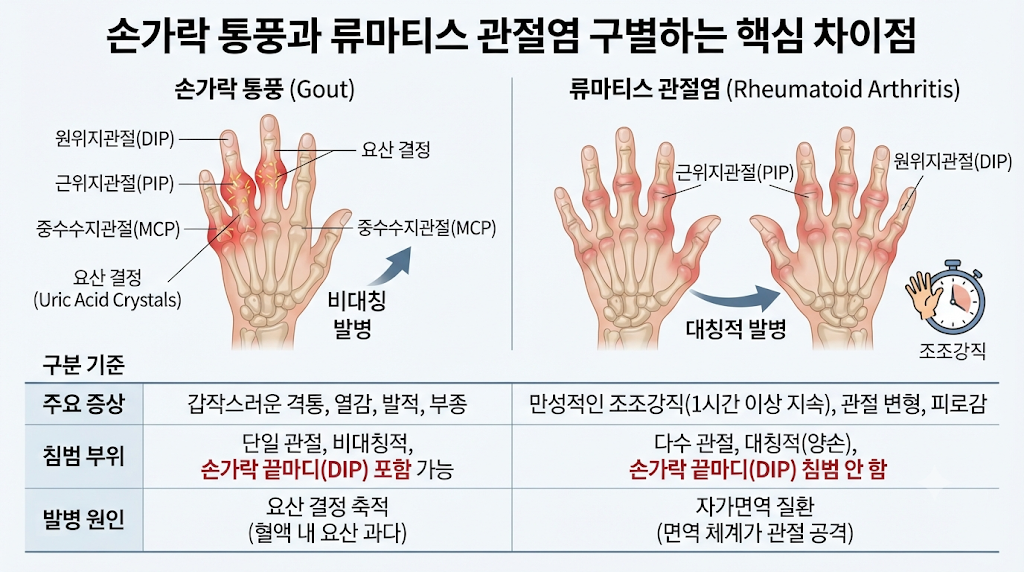 손가락 통풍과 류마티스 관절염 구별하는 핵심 차이점