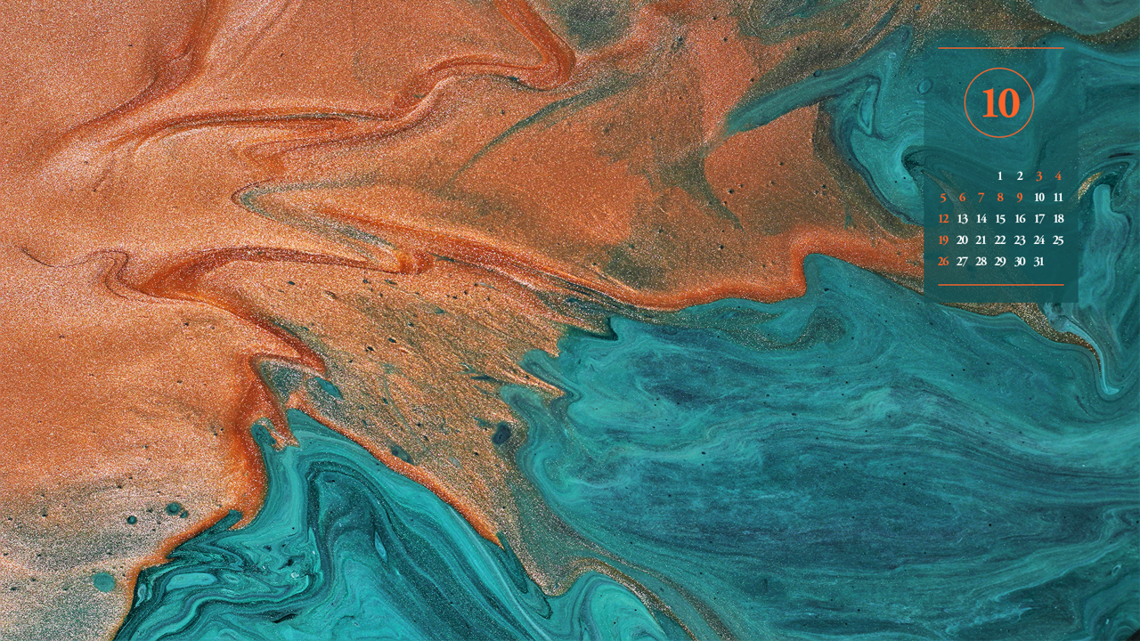 10 청녹색과 주황색 추상 A - 2025년10월 노트북배경화면