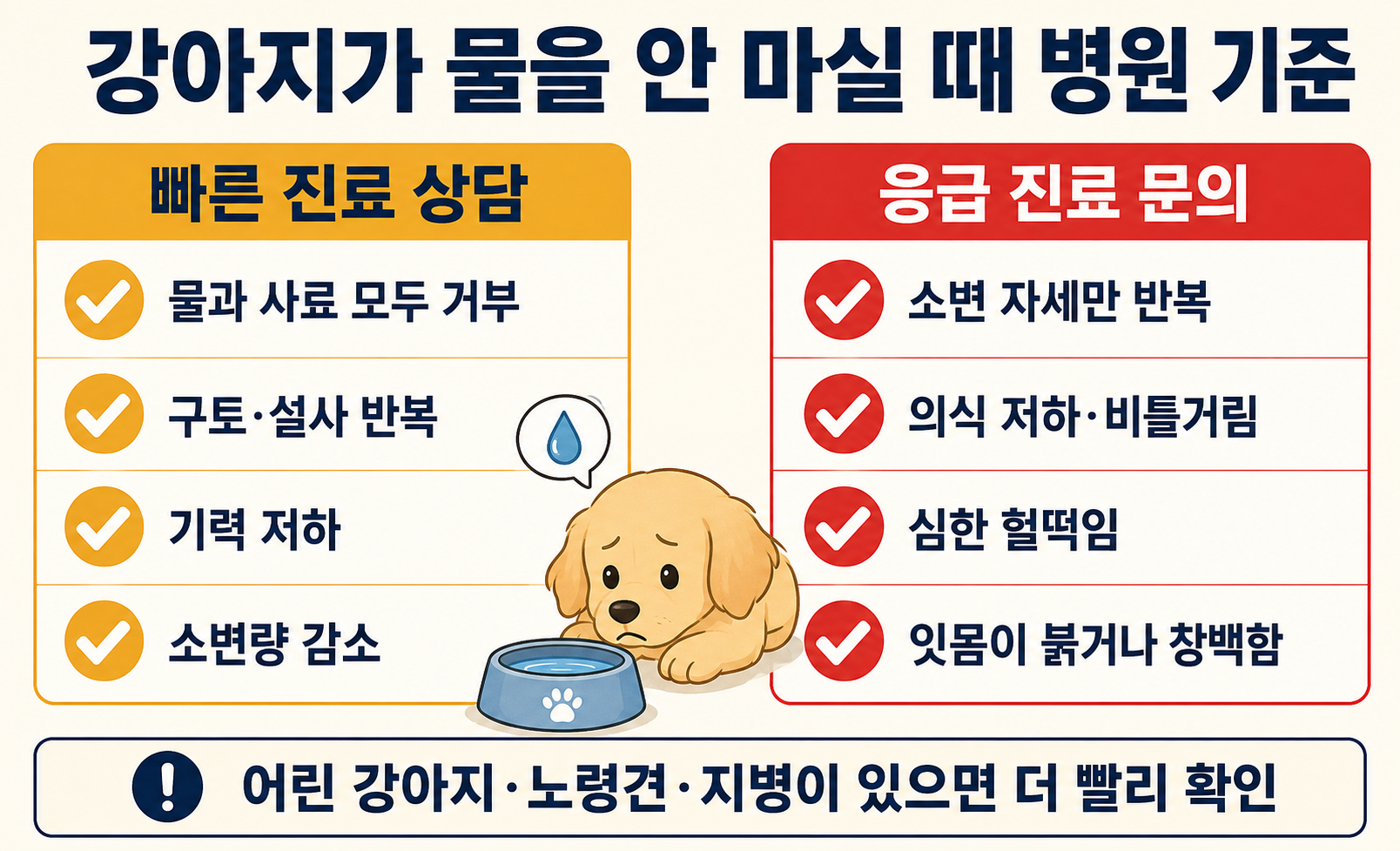 강아지가 물을 안 마실 때 동물병원 진료가 필요한 증상 체크리스트