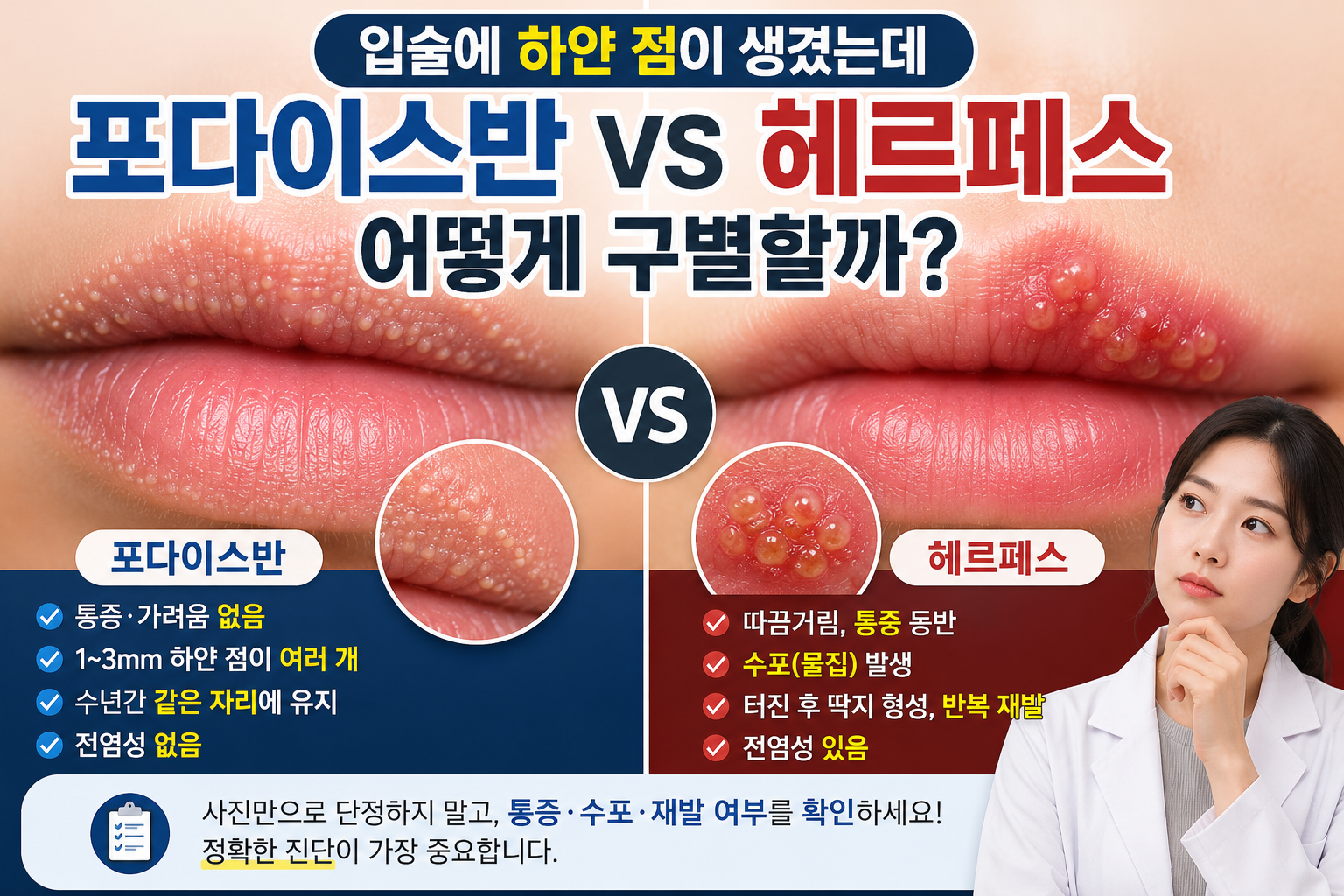 입술 하얀 점 vs 헤르페스 구별법