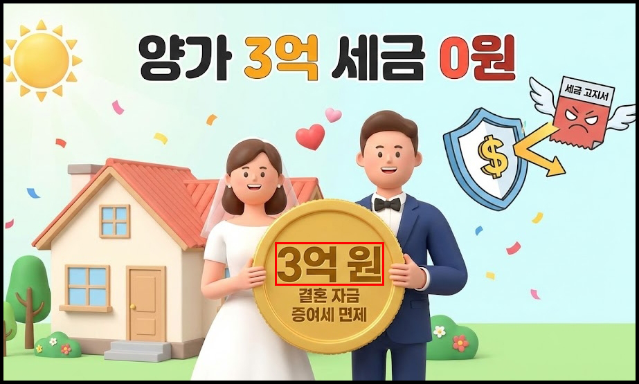 2026년 결혼 자금 증여세 면제 한도 양가 합산 3억원 신혼부부 이미지 썸네일