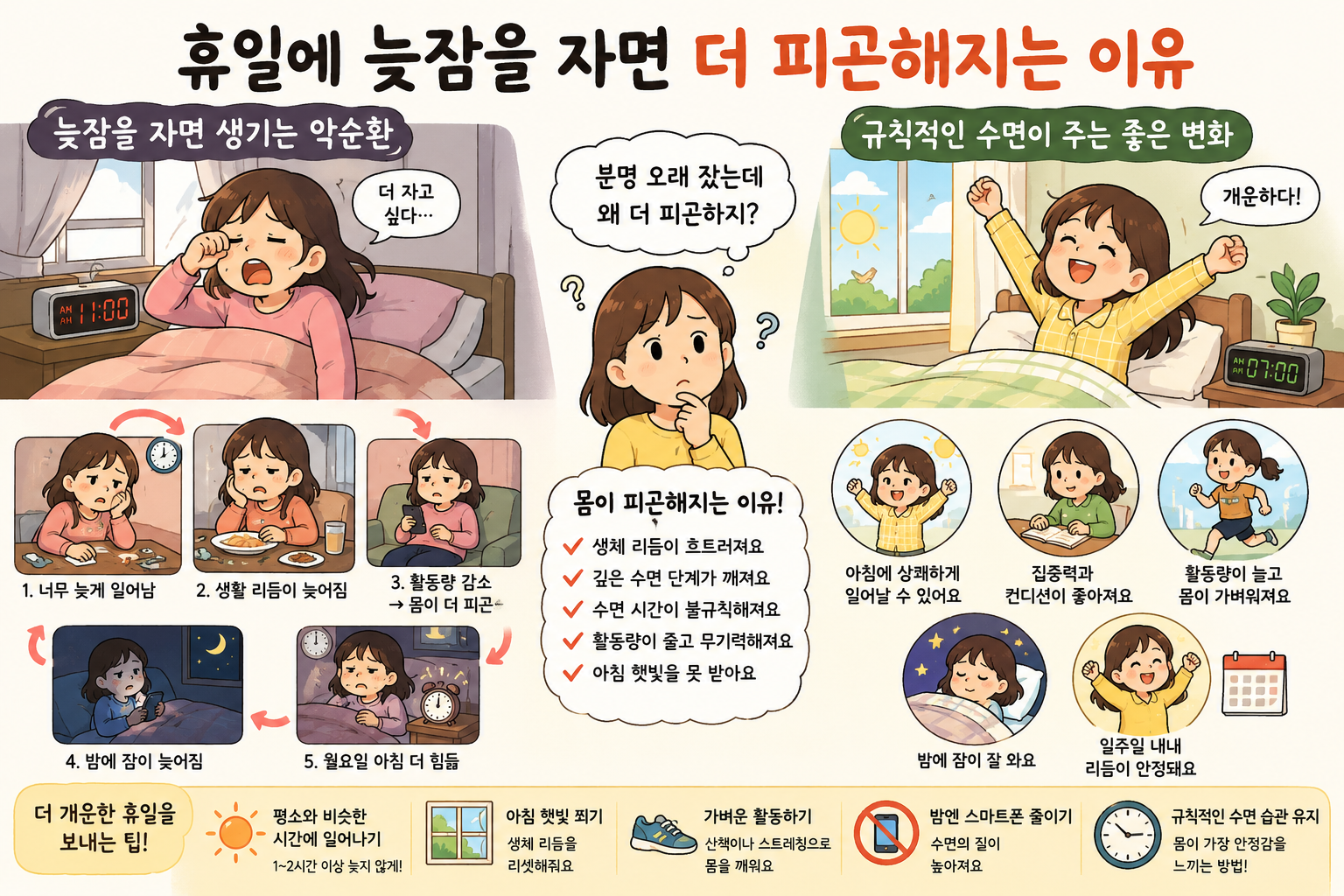 휴일에 늦잠을 자면 더 피곤해지는 이유