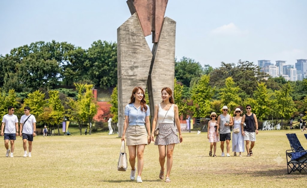 올림픽공원에 놀러 나온 사람들