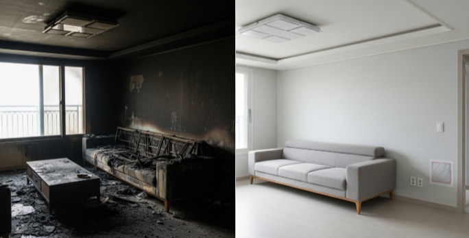 광양 화재 청소 후 복구 인테리어중