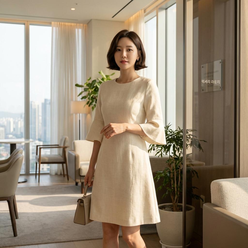 여름 하객룩 고민 끝! 시원한 소재의 60대 롱 원피스