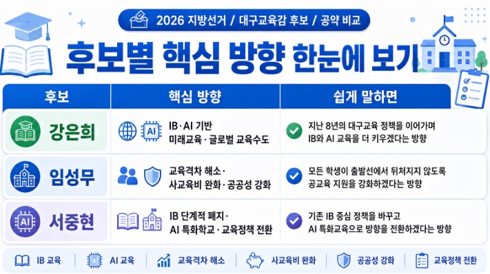 2026 대구교육감 후보 공약 비교 강은희 임성무 서중현 핵심정리