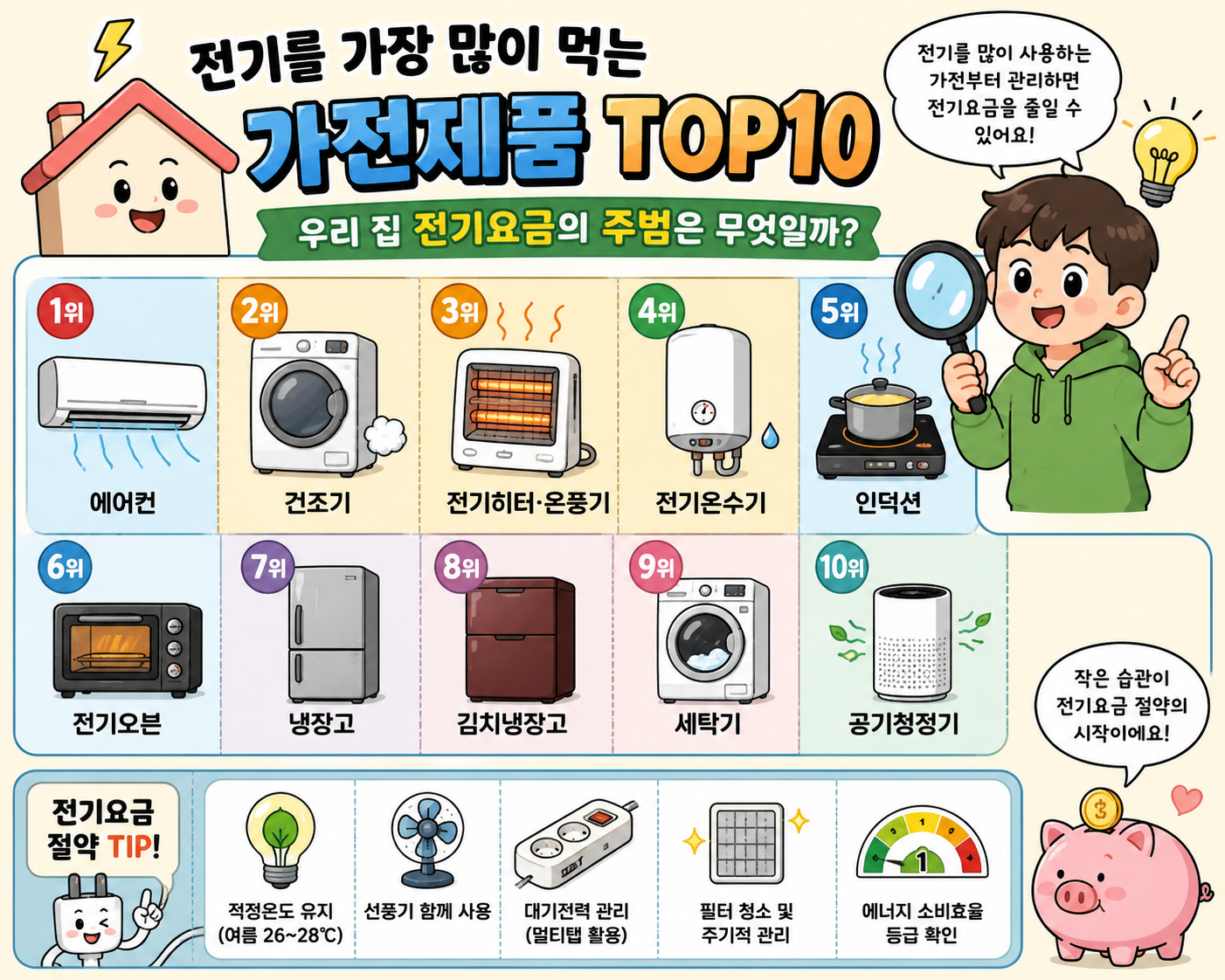 전기를 가장 많이 먹는 가전제품 TOP10
