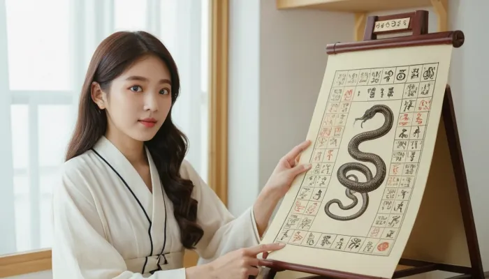 2025년 뱀띠 운세 흐름을 차트와 함께 분석하는 장면