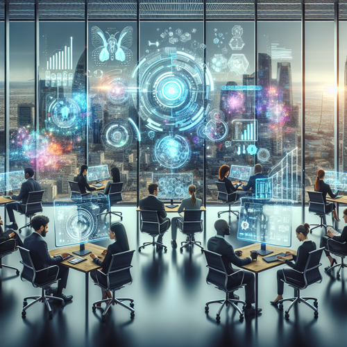 {"alt":"AI 기술이 비즈니스 혁신을 이끄는 과정을 시각화한 그래픽"}