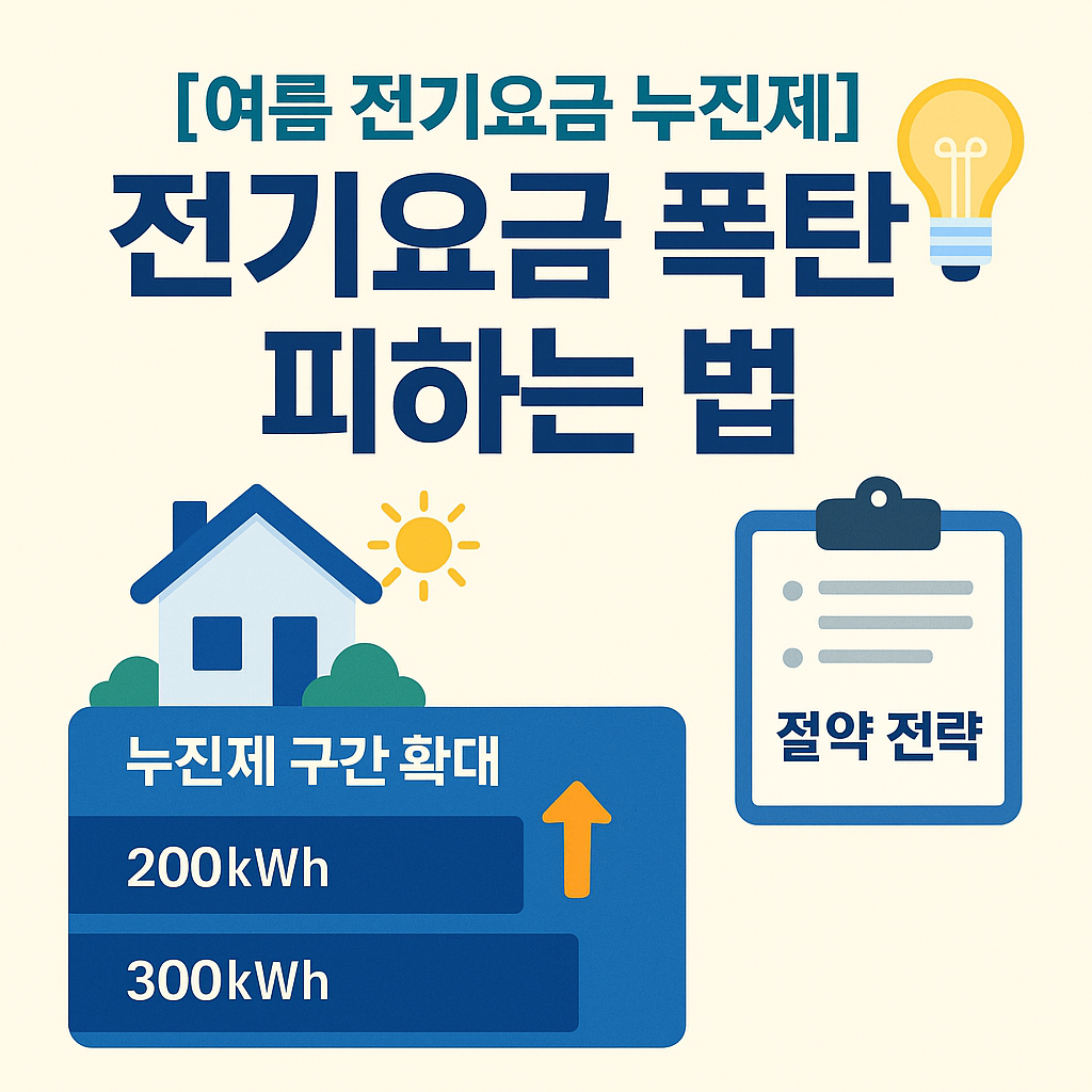 여름철 전기요금 누진제 구간 확대와 절약 전략을 시각화한 정보성 썸네일 이미지