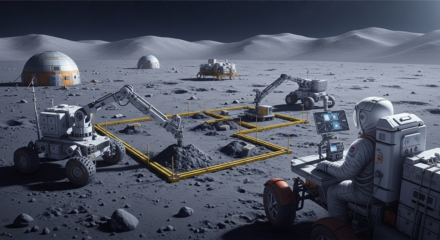 automated robotic construction on the Moon