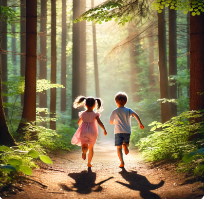 자연속에서 아이들이 뛰어가고 있는 모습 관련 사진