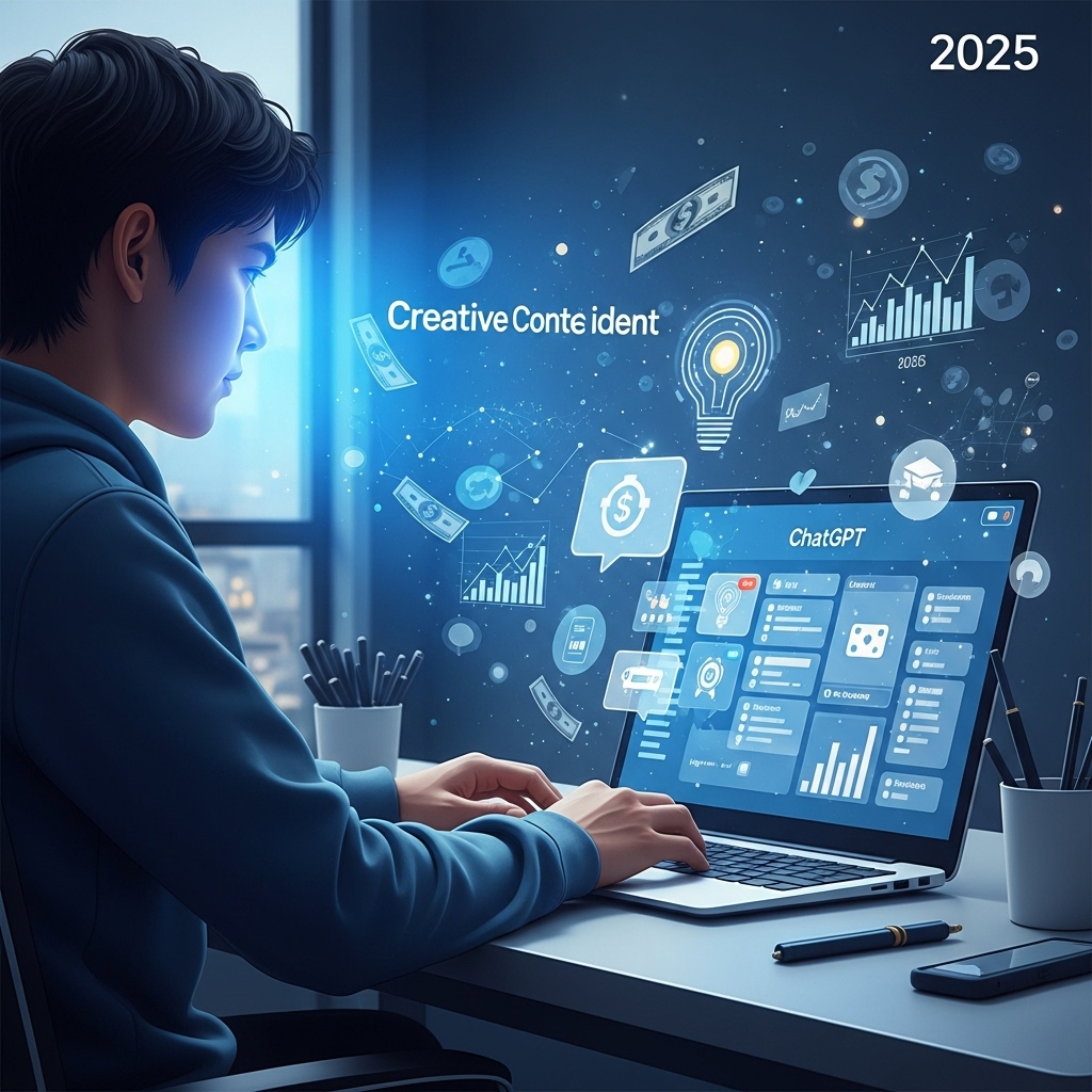 2025년 챗GPT를 활용하여 월 100만원 이상 수익을 창출하는 혁신적인 방법들을 모색하는 모습