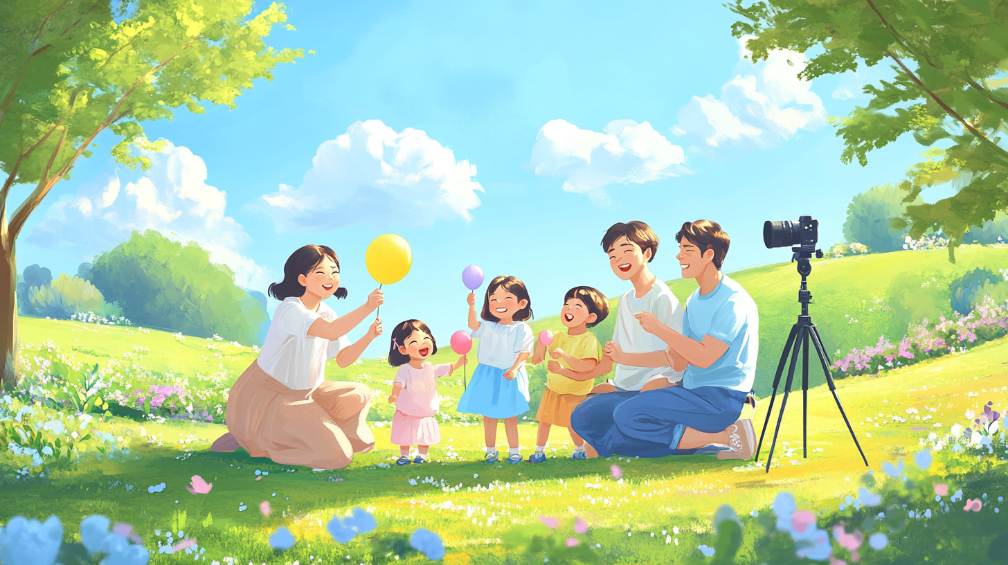 어린이날 선물로 가족사진과 앨범을 만드는 장면