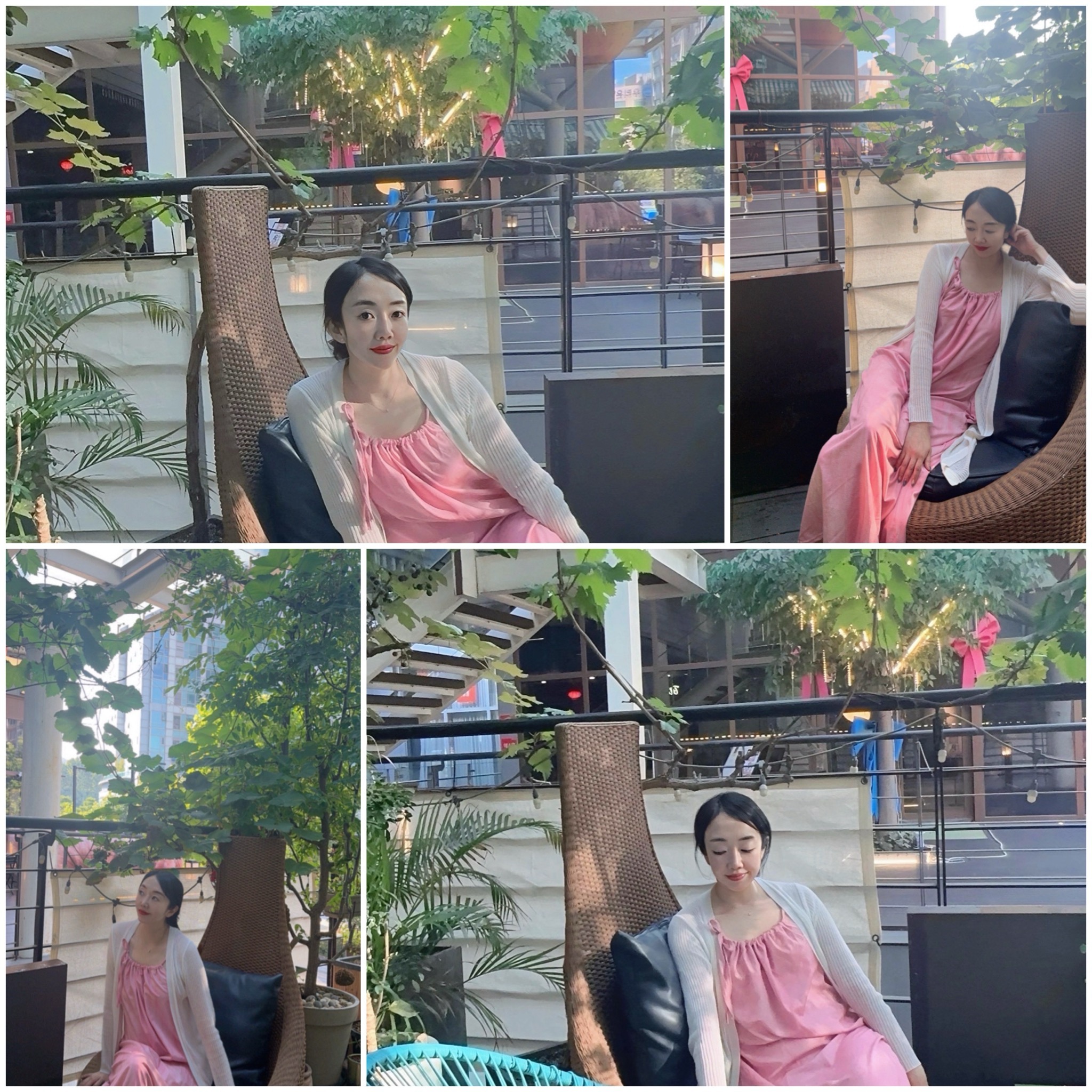 정자동 엑성프로방스 카페 1층 야외에서 내가 햇살과 식물들 사이에 앉아 있는 모습 &ndash; 자연스럽게 포즈를 취한 내 사진 모음"