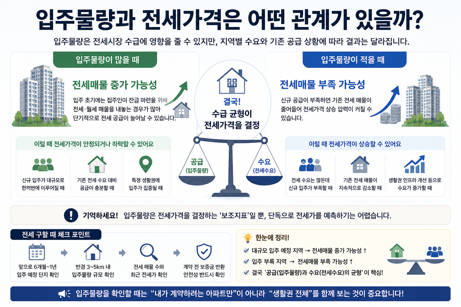 아파트 입주물량 증가와 전세 매물 및 전세가격 수급 관계 설명 이미지