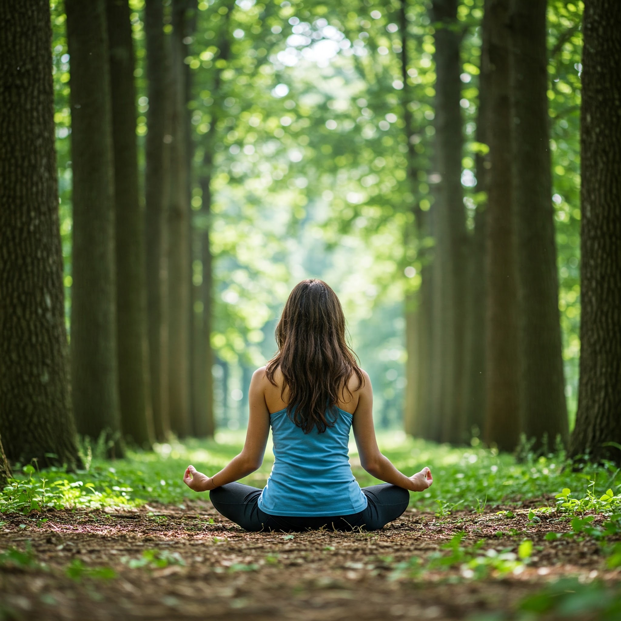 공원에서 명상중인 여성
