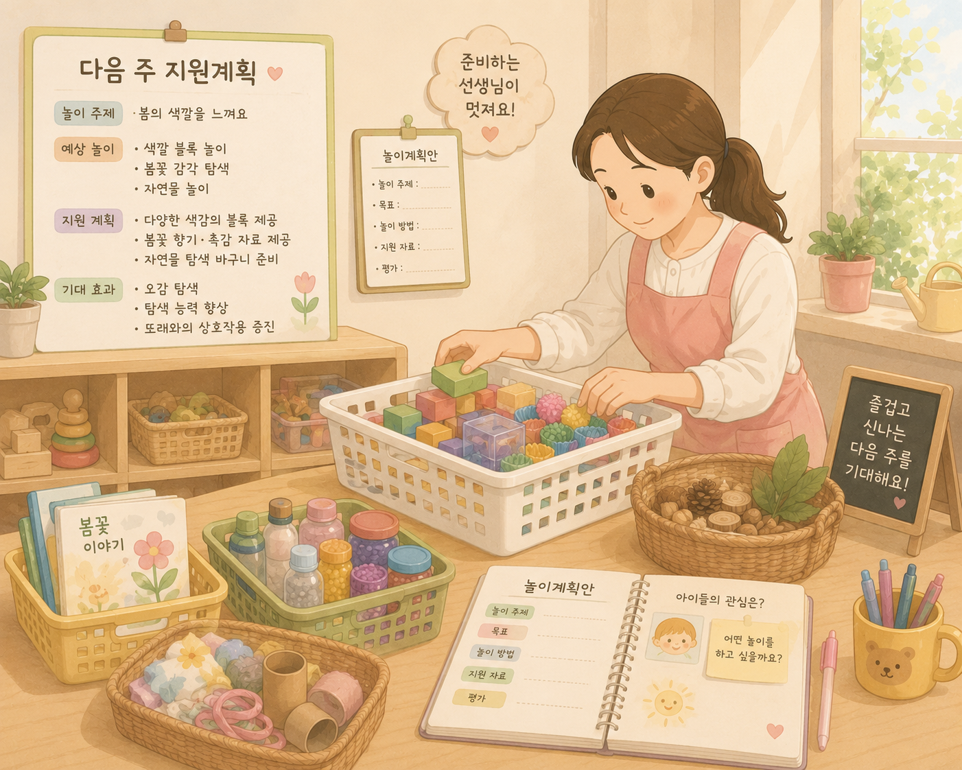 따뜻한 교실의 준비하는 선생님