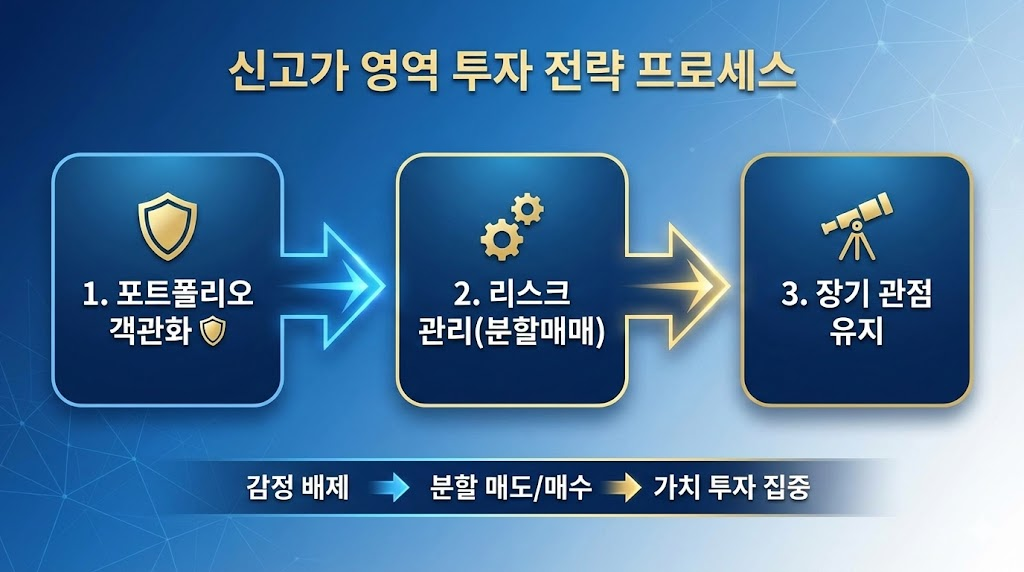 비트코인 신고가 경신 시 투자자가 따라야 할 단계별 리스크 관리 전략 다이어그램