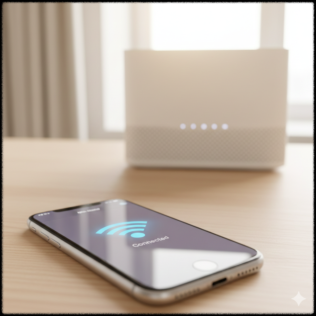 공유기 근처에서 Wi-Fi가 자동으로 연결된 스마트폰 모습